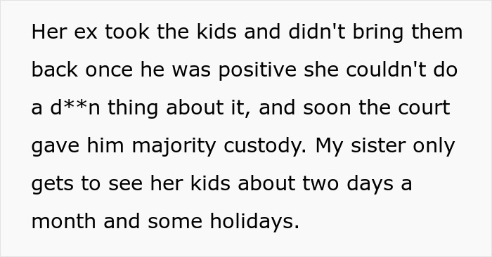 Text discussing custody of three kids, where their father gains majority custody. Text discussing custody of three kids, where their father gains majority custody.