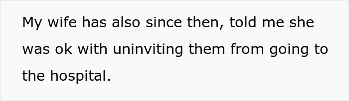 Text excerpt on screen about wife agreeing to uninvite family from hospital, related to hubby confronting family over pregnant wife treatment. Text excerpt on screen about wife agreeing to uninvite family from hospital, related to hubby confronting family over pregnant wife treatment.