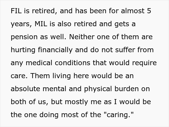 Text discussing MIL being retired, not financially burdened, and caregiving as a mental and physical burden. Text discussing MIL being retired, not financially burdened, and caregiving as a mental and physical burden.
