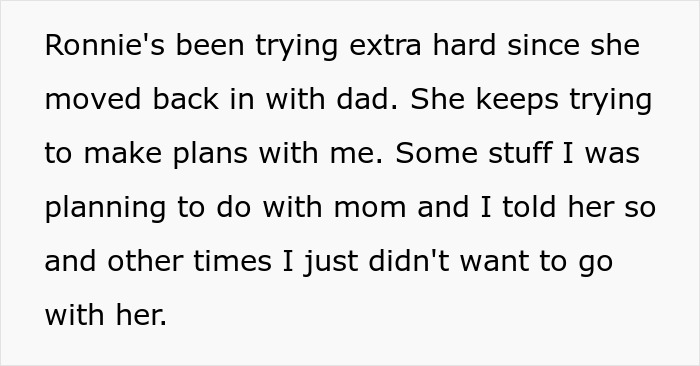 Text image showing dialogue about plans made by a woman trying to bond with her fiancé's daughter, facing rejection. Text image showing dialogue about plans made by a woman trying to bond with her fiancé's daughter, facing rejection.