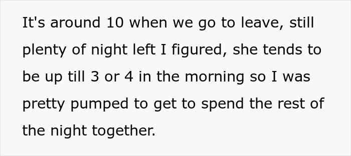 Text detailing excitement for night plans; guy anticipates time with long-distance girlfriend. Text detailing excitement for night plans; guy anticipates time with long-distance girlfriend.