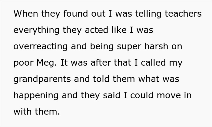 Text excerpt about a teen dealing with family dismissing harassment as a prank, seeking refuge with grandparents. Text excerpt about a teen dealing with family dismissing harassment as a prank, seeking refuge with grandparents.