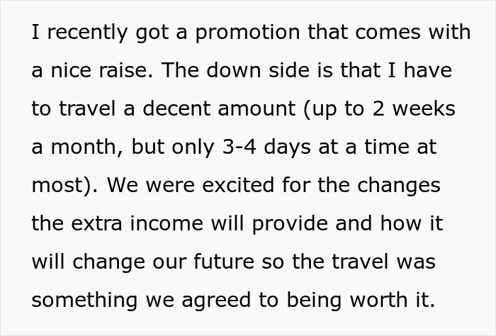 Text about a job promotion and travel impacting personal life, leading to marital tensions. Text about a job promotion and travel impacting personal life, leading to marital tensions.