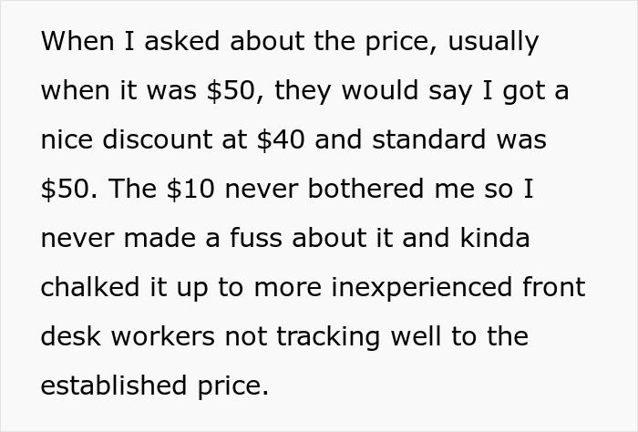 Text about nail salon prices and customer reactions, mentioning $50 and $40 pricing differences. Text about nail salon prices and customer reactions, mentioning $50 and $40 pricing differences.