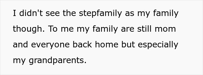 Teen reflects on her family, expressing discontent with stepfamily and longing for her mom and grandparents. Teen reflects on her family, expressing discontent with stepfamily and longing for her mom and grandparents.