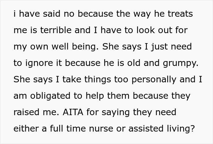 Text message about family conflict and care responsibilities, mentioning treatment and personal well-being. Text message about family conflict and care responsibilities, mentioning treatment and personal well-being.