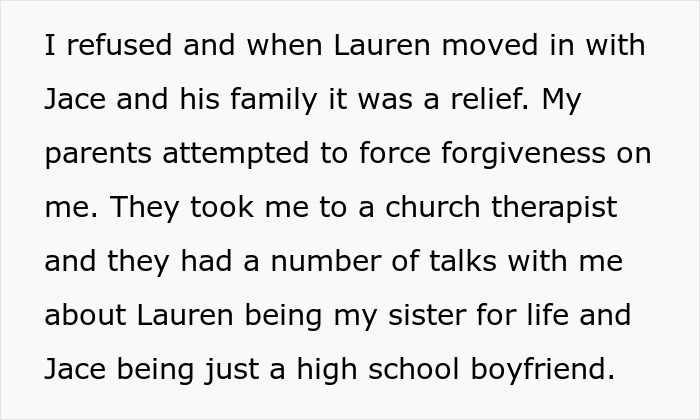 Text about a woman's refusal to rekindle a sisterly relationship after a conflict over a man. Text about a woman's refusal to rekindle a sisterly relationship after a conflict over a man.
