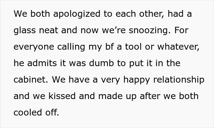 Text describing a couple apologizing, discussing aged scotch, and maintaining a happy relationship. Text describing a couple apologizing, discussing aged scotch, and maintaining a happy relationship.