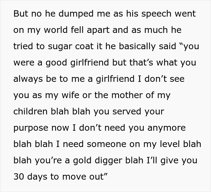 Text recounting a woman's feelings after being dumped by her boyfriend of nine years. Text recounting a woman's feelings after being dumped by her boyfriend of nine years.