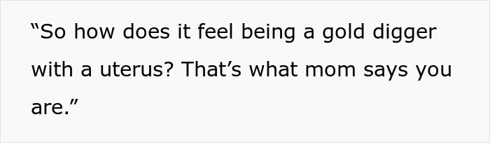 Text questioning if someone feels like a gold digger, referencing mom's opinion. Text questioning if someone feels like a gold digger, referencing mom's opinion.