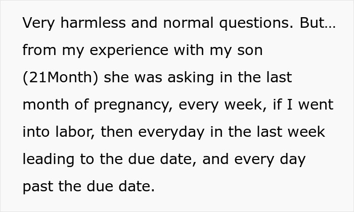 Text discusses frequent questions about pregnancy from an overbearing MIL, highlighting a personal experience with a son. Text discusses frequent questions about pregnancy from an overbearing MIL, highlighting a personal experience with a son.