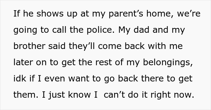Text excerpt discussing calling police and family support due to sleep deprivation issues in a troubled relationship.