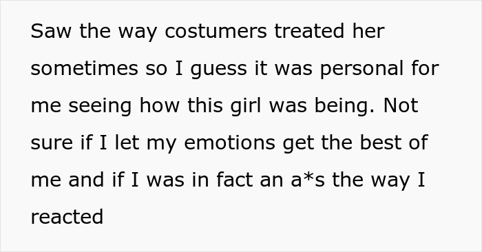 Text from image about woman's behavior towards waitress and personal emotions. Text from image about woman's behavior towards waitress and personal emotions.