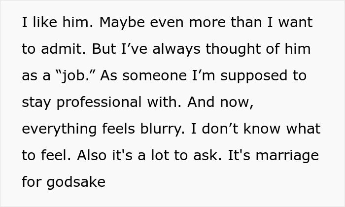 Text from a woman reflecting on a marriage proposal from a sugar daddy, expressing confusion and mixed emotions. Text from a woman reflecting on a marriage proposal from a sugar daddy, expressing confusion and mixed emotions.