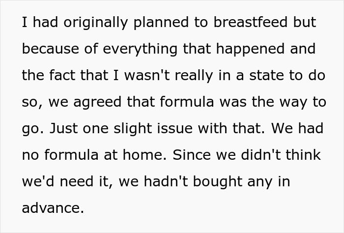 Text from a new mom discussing formula feeding challenges after an unexpected situation. Text from a new mom discussing formula feeding challenges after an unexpected situation.