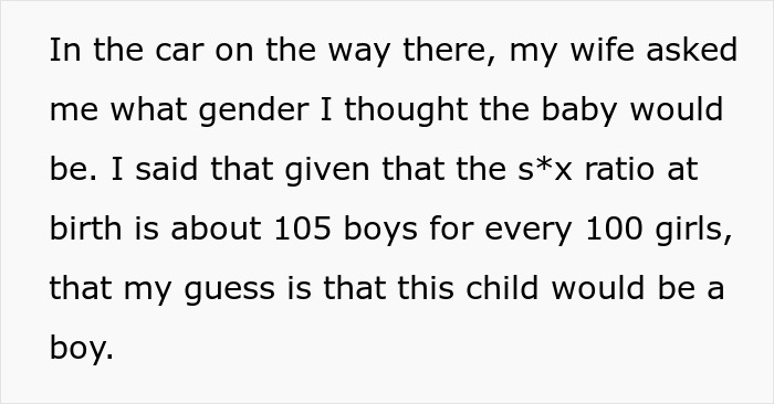 Text explaining a guy uses statistics and birth sex ratio to predict his pregnant friend will have a boy. Text explaining a guy uses statistics and birth sex ratio to predict his pregnant friend will have a boy.