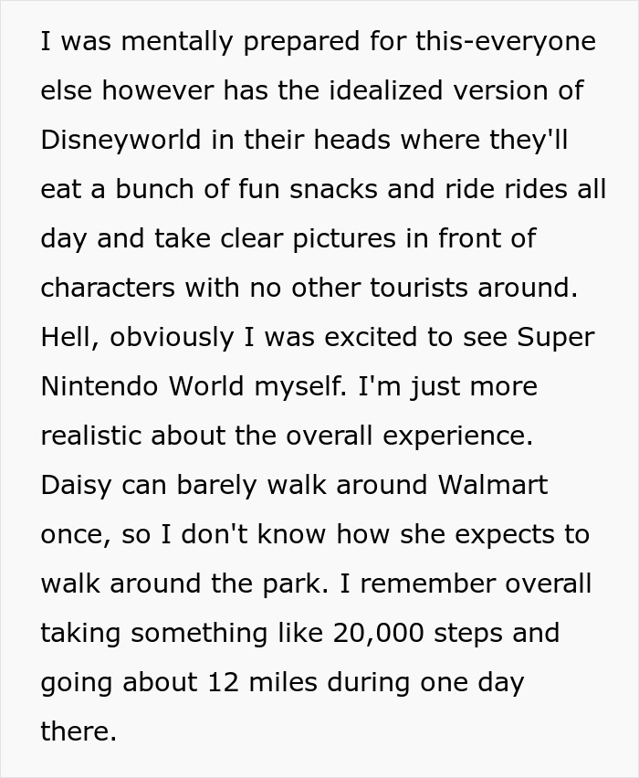 Text discussing vacation experiences at Disney World and Super Nintendo World, emphasizing realistic expectations. Text discussing vacation experiences at Disney World and Super Nintendo World, emphasizing realistic expectations.