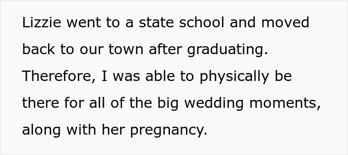 Text about a woman able to assist her daughter during key life events, contrasting another's distant expectations. Text about a woman able to assist her daughter during key life events, contrasting another's distant expectations.
