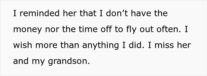 Text expressing a mom's feelings about helping her daughter and missing her grandson. Text expressing a mom's feelings about helping her daughter and missing her grandson.