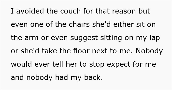 Text describing teen's experience with unwanted attention, feeling unsupported and avoiding certain areas to escape harassment. Text describing teen's experience with unwanted attention, feeling unsupported and avoiding certain areas to escape harassment.