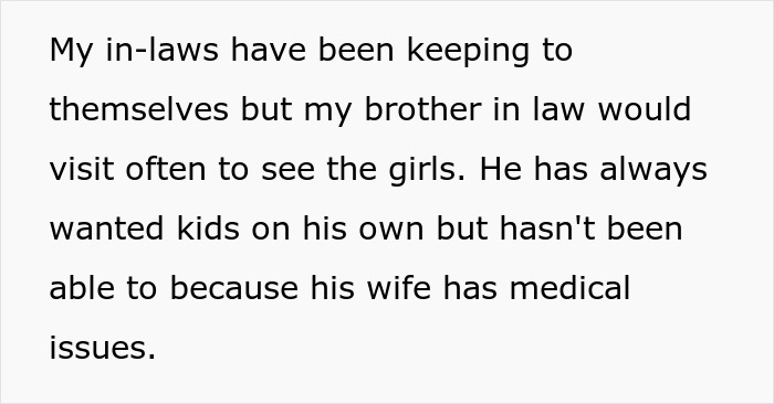 In-laws visiting, brother-in-law often seeing girls, unable to have kids due to wife's medical issues. In-laws visiting, brother-in-law often seeing girls, unable to have kids due to wife's medical issues.