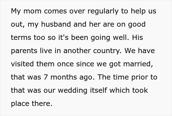 Text discussing mother-in-law planning to stay for two years; reality check on expected visit duration. Text discussing mother-in-law planning to stay for two years; reality check on expected visit duration.