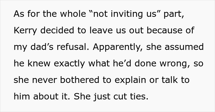 Text about not inviting someone to a wedding due to a family disagreement. Text about not inviting someone to a wedding due to a family disagreement.