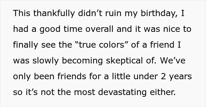 Text about a friend's true colors and diet demands during a birthday. Text about a friend's true colors and diet demands during a birthday.