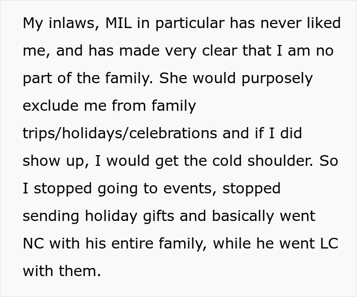 Text describing a tense relationship between MIL and DIL, with feelings of exclusion and going no contact. Text describing a tense relationship between MIL and DIL, with feelings of exclusion and going no contact.