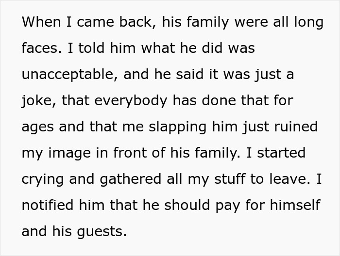 Text recounts aftermath of a cake incident at a birthday, highlighting a breakup due to unacceptable behavior. Text recounts aftermath of a cake incident at a birthday, highlighting a breakup due to unacceptable behavior.