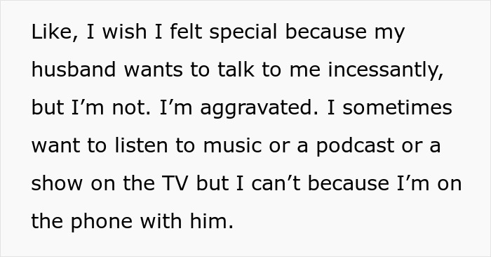 Text expressing a woman's frustration about her husband wanting excessive phone time. Text expressing a woman's frustration about her husband wanting excessive phone time.