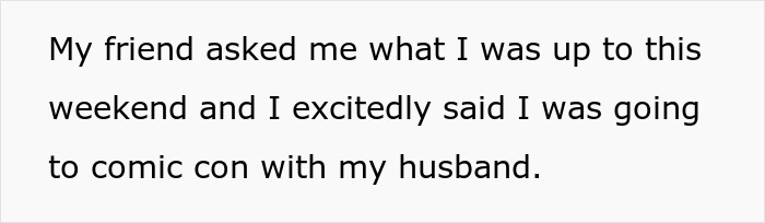 Text excerpt about a woman choosing an affordable getaway with husband over a friend’s expensive wedding.