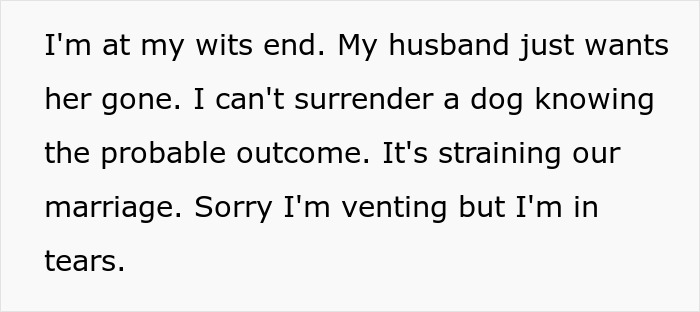 Text about a couple on the verge of separation due to a rescue dog's challenges. Text about a couple on the verge of separation due to a rescue dog's challenges.