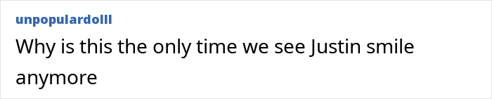 Comment questioning Justin Bieber's happiness, mentioning his smile. Comment questioning Justin Bieber's happiness, mentioning his smile.