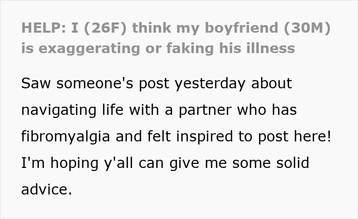 Text on image discussing doubts about boyfriend's illness and seeking advice. Text on image discussing doubts about boyfriend's illness and seeking advice.