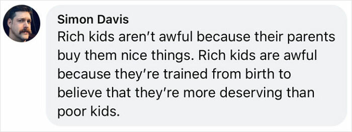 Simon Davis comment on perceptions of rich kids' upbringing and entitlement. Simon Davis comment on perceptions of rich kids' upbringing and entitlement.