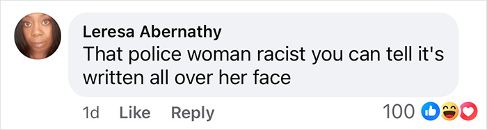 Comment on social media post about racial issues in police encounters. Comment on social media post about racial issues in police encounters.