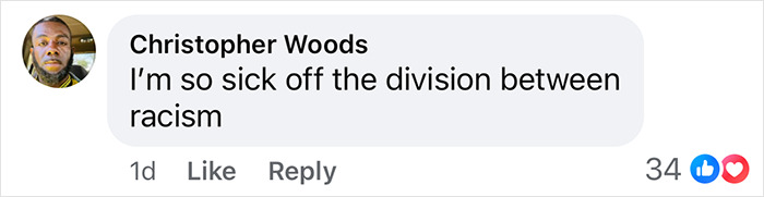 Facebook comment discussing division between racism. Facebook comment discussing division between racism.