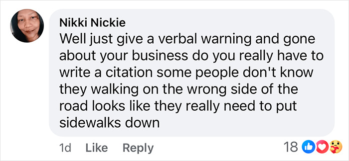 Comment on Black woman detained for walking on wrong side; suggests verbal warning needed instead. Comment on Black woman detained for walking on wrong side; suggests verbal warning needed instead.