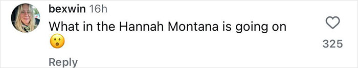 Comment mentioning "Hannah Montana" with a shocked emoji related to Billy Ray Cyrus and Elizabeth Hurley news. Comment mentioning "Hannah Montana" with a shocked emoji related to Billy Ray Cyrus and Elizabeth Hurley news.