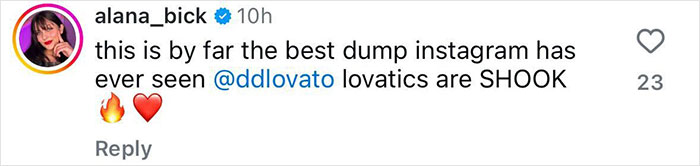 Instagram comment praising Demi Lovato's post; fans are enthusiastic. Instagram comment praising Demi Lovato's post; fans are enthusiastic.