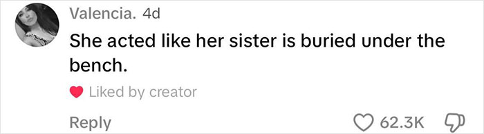 Comment about a past incident involving a park bench, highlighting dramatic behavior. Comment about a past incident involving a park bench, highlighting dramatic behavior.