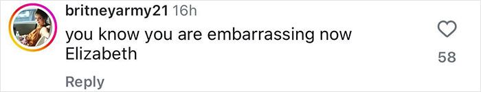 Instagram comment criticizing Elizabeth Hurley after showcasing Billy Ray Cyrus romance. Instagram comment criticizing Elizabeth Hurley after showcasing Billy Ray Cyrus romance.
