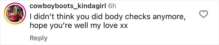 Comment questioning body checks related to Demi Lovato's new photos and health. Comment questioning body checks related to Demi Lovato's new photos and health.