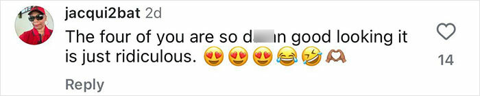 Comment praising a family for their looks, featuring heart-eye emojis, laughter, and love reactions. Comment praising a family for their looks, featuring heart-eye emojis, laughter, and love reactions.