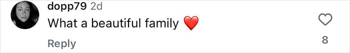 Instagram comment complimenting a family, featuring a heart emoji. Instagram comment complimenting a family, featuring a heart emoji.