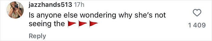 Comment questioning Elizabeth Hurley's decisions, with red flag emojis, following her new romance news. Comment questioning Elizabeth Hurley's decisions, with red flag emojis, following her new romance news.