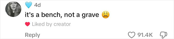 Comment about a park bench with 91.4K likes and a sad emoji face reaction. Comment about a park bench with 91.4K likes and a sad emoji face reaction.