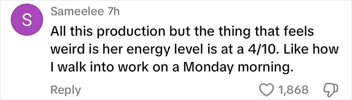 Sameelee's comment on Katy Perry's tour, humorously noting low energy levels despite high production value. Sameelee's comment on Katy Perry's tour, humorously noting low energy levels despite high production value.