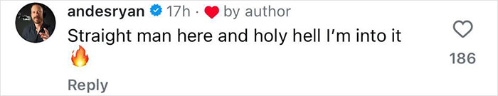 Instagram comment expressing admiration, with heart and flame emoji reactions. Instagram comment expressing admiration, with heart and flame emoji reactions.